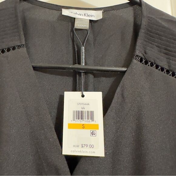 NWT CALVIN KLEIN BOHO MINIMALIST CROSS STITCH BELL SLEEVES‎ BLOUSE SMALL OFFICE - Picture 6 of 14